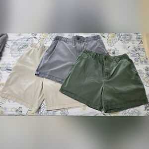 3 Pairs Women's Casual Chino Shorts - Gray, Green, and Khaki